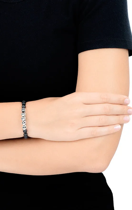 King Baby Bracelets 6mm Onyx Bead Bracelet w Skull Bridge