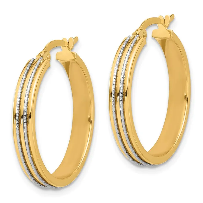 14k Twotone 235 mm Twotone Polished and Diamondcut Hoop Earrings 271 grams Qgold Earrings