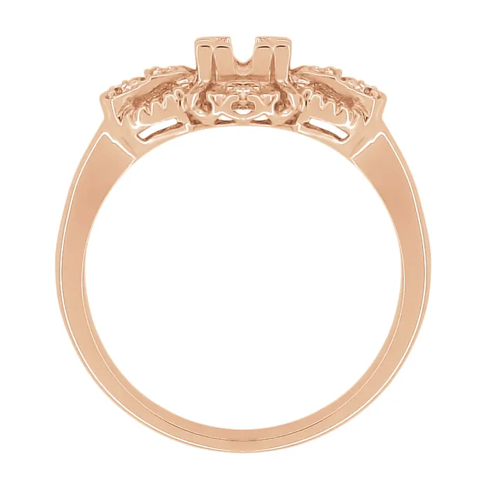 Antique Jewelry Mall Rings Art Deco East to West Rose Gold 14 Carat Round Diamond Engagement Ring Setting