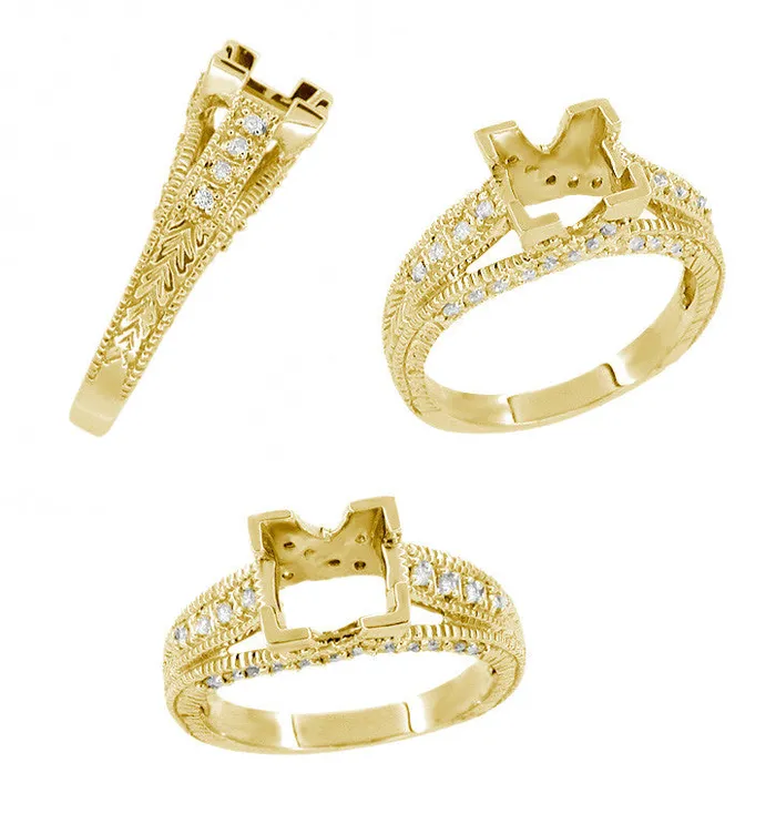 Antique Jewelry Mall X O Kisses Yellow Gold 34 Carat Princess Cut Diamond Engagement Ring Setting Rings