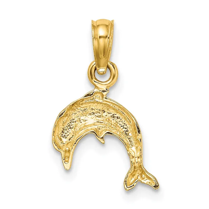 Charm Necklaces Qgold 14k Yellow Gold 1235 mm Textured Mini Dolphin Jumping Charm 068 grams