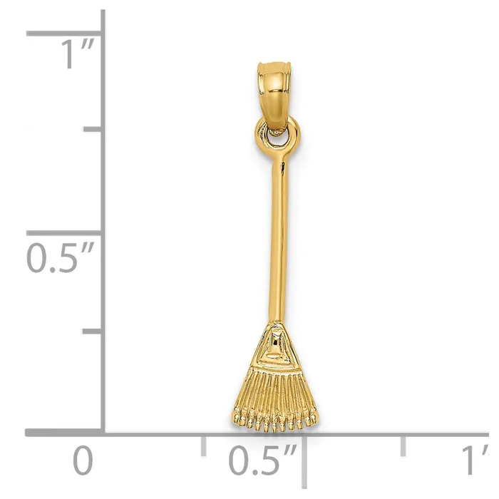 Charm Necklaces Qgold 14k Yellow Gold 53 mm 3D Leaf Rake Garden Tool Charm 042 grams