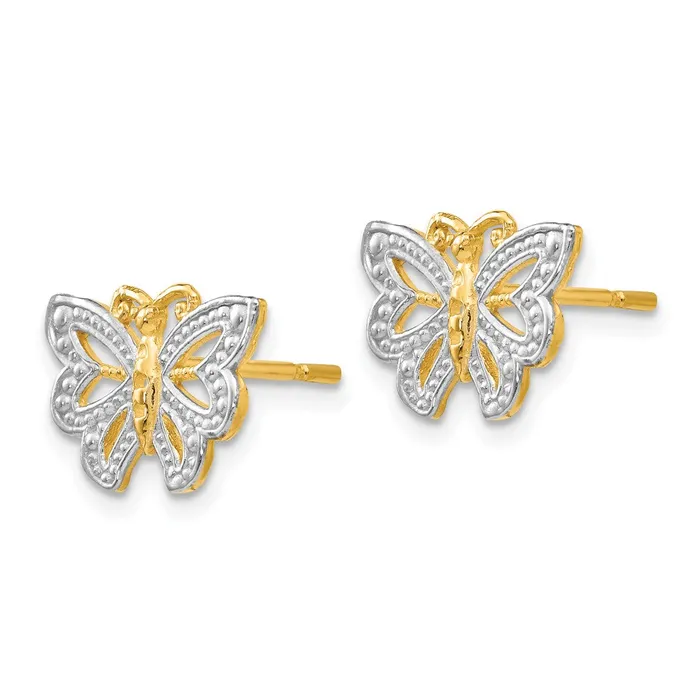 Earrings 10k Yellow wRhodium 12 mm Butterfly Post Earrings 148 grams Qgold