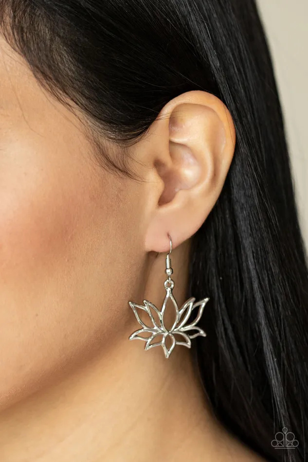 Earrings Paparazzi Accessories Lotus Ponds Silver Flower Earrings Paparazzi