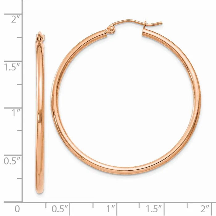 Earrings Qgold 14k Rose Gold 2 mm Lightweight Tube Hoop Earrings 23 grams