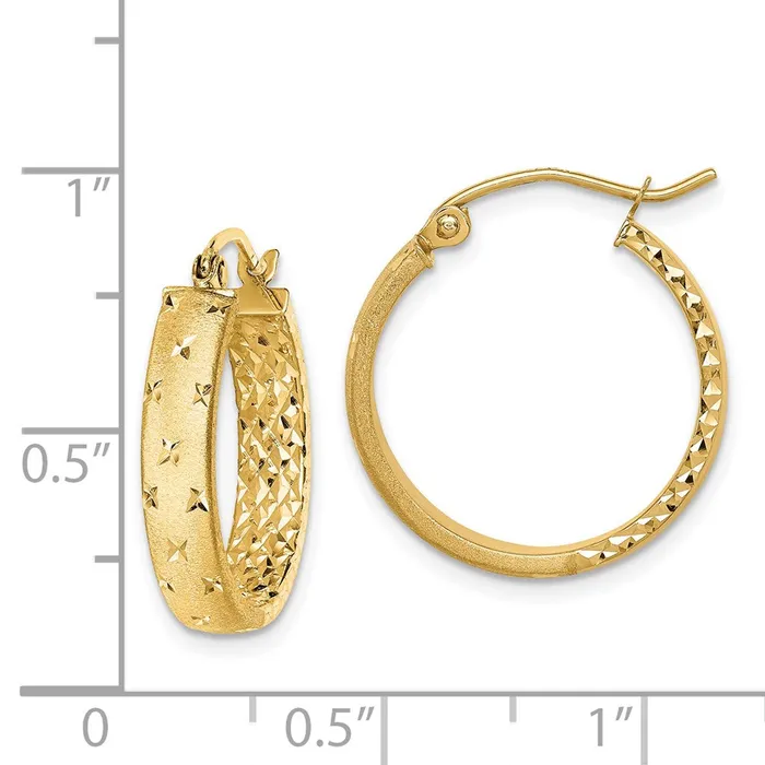 Earrings Qgold 14k Yellow Gold 4 mm Polished Diamondcut InOut Hoop Earrings 176 grams