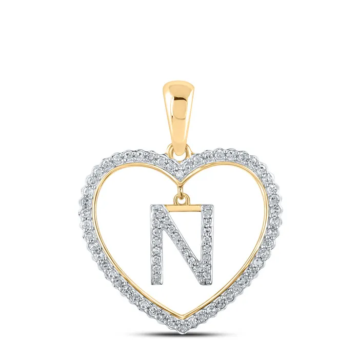 Gold Heart N Letter Pendant 14 Cttw Round Natural Diamond Womens 203 grams GND Necklaces Gold Heart N Letter Pendant 14 Cttw Round Natural Diamond Womens 203 grams GND Necklaces