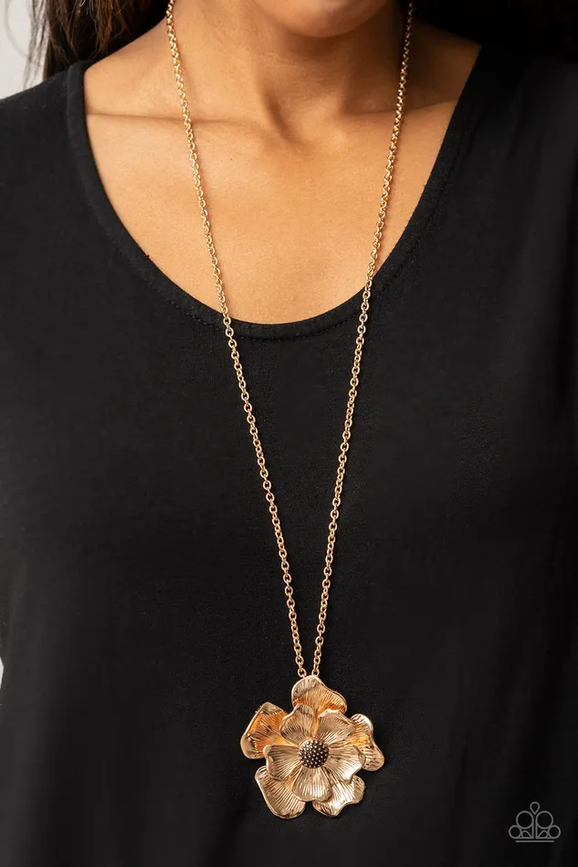 Homegrown Glamour Gold Flower Copper Center Necklace Paparazzi Paparazzi Accessories Necklaces