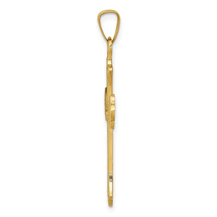 Necklaces 14k Yellow Gold 18 mm Textured and Polished Fleur de lis Cross Pendant 151 grams Qgold