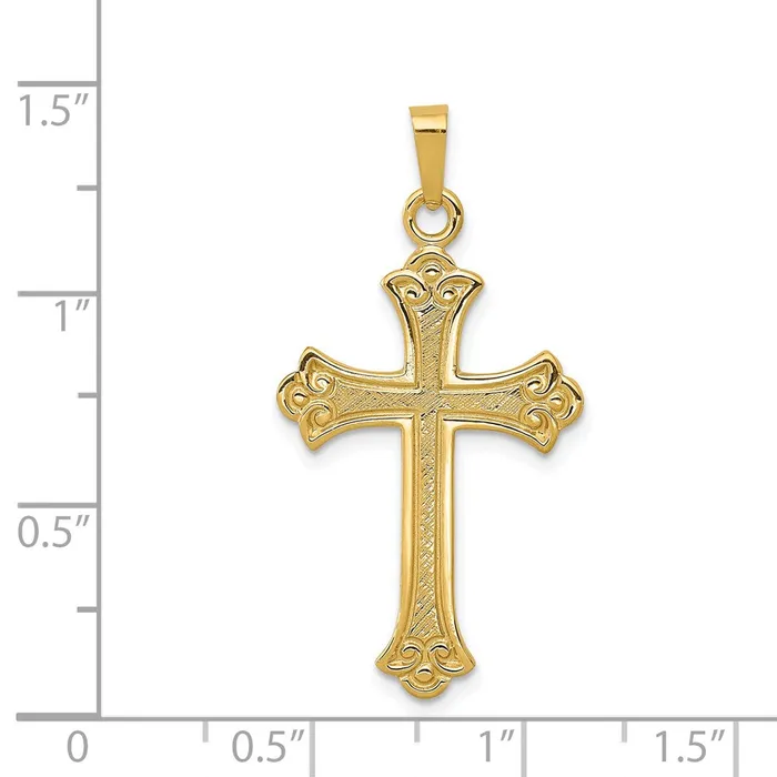 Necklaces 14k Yellow Gold 18 mm Textured and Polished Fleur de lis Cross Pendant 151 grams Qgold