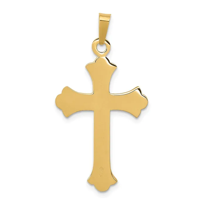 Necklaces 14k Yellow Gold 18 mm Textured and Polished Fleur de lis Cross Pendant 151 grams Qgold