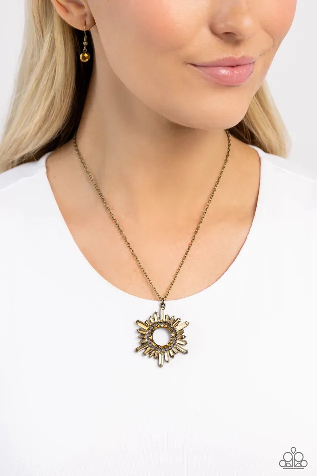 Necklaces Paparazzi Accessories Enigmatic Edge Brass Aurum Rhinestone Circle Short Necklace Paparazzi