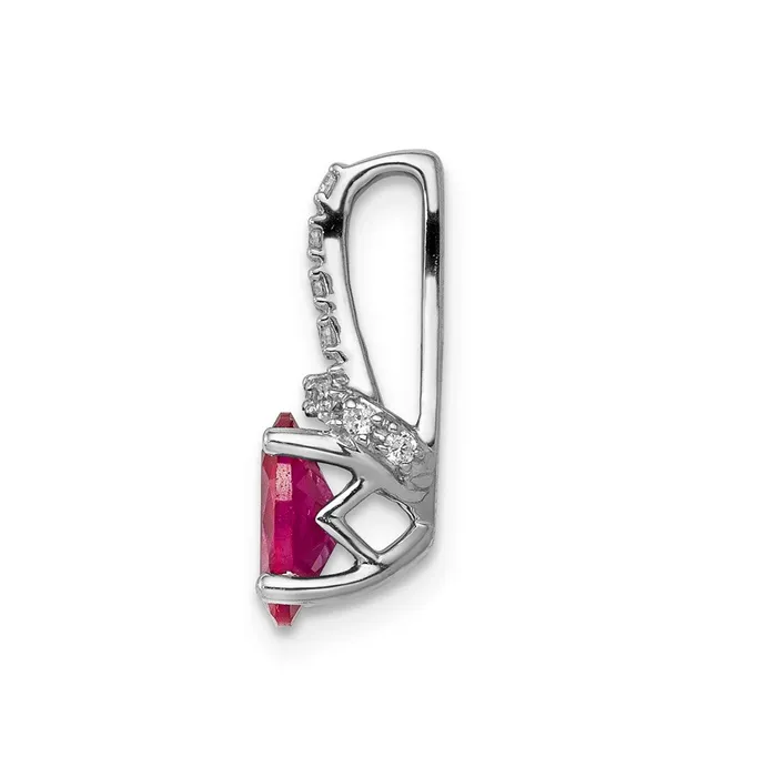 Necklaces Qgold 14k White Gold Diamond and Oval Ruby Pendant 1 grams Necklaces Qgold 14k White Gold Diamond and Oval Ruby Pendant 1 grams