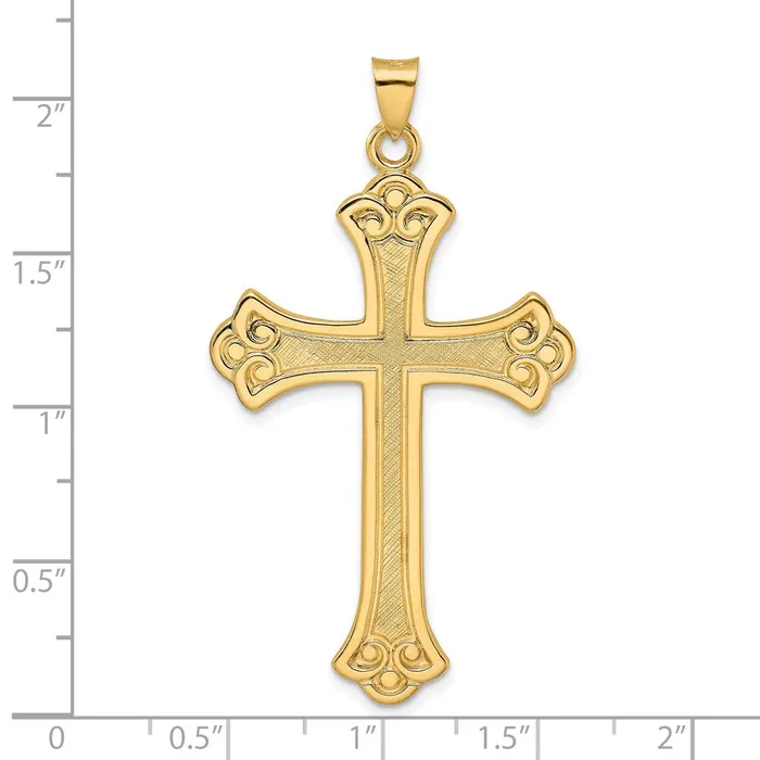 Necklaces Qgold 14k Yellow Gold 3111 mm Polished and Textured Solid Fleur de Lis Cross Pendant 568 grams