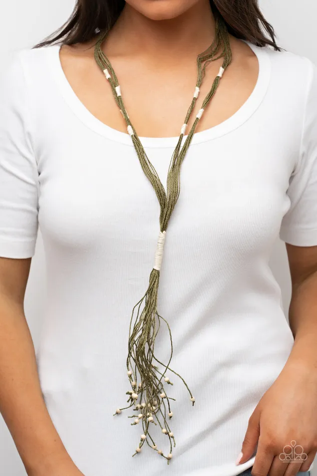 Necklaces Whimsically Whipped Green Cord White Wooden Bead Necklace Paparazzi Paparazzi Accessories