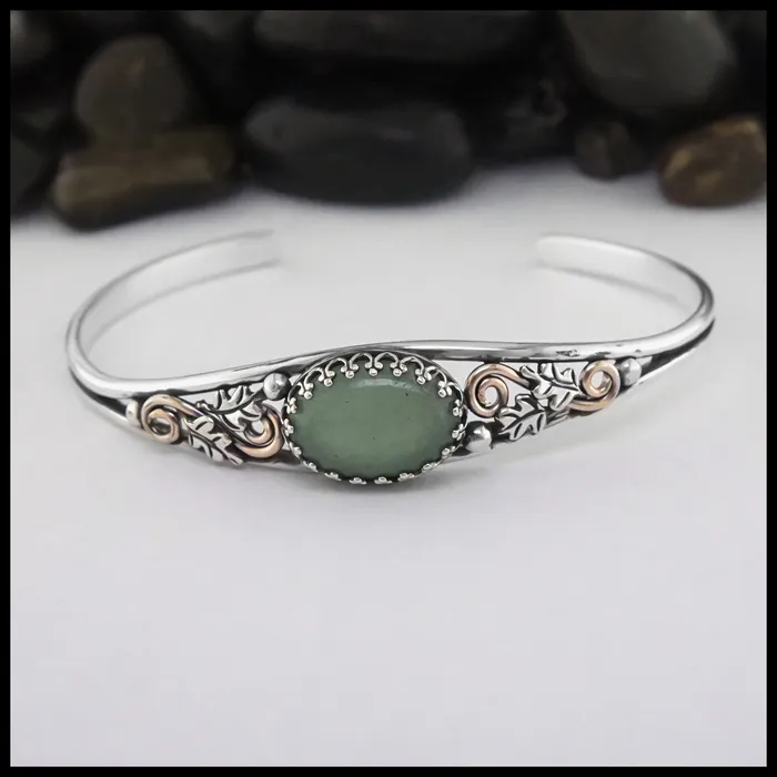 Oak Leaf Cuff Bracelet with Adventurine Walker Metalsmiths Bracelets