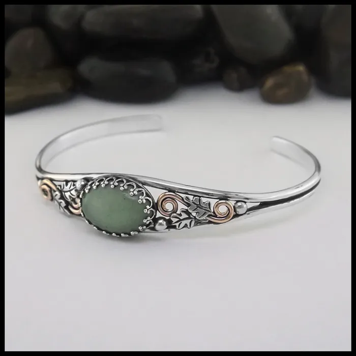 Oak Leaf Cuff Bracelet with Adventurine Walker Metalsmiths Bracelets