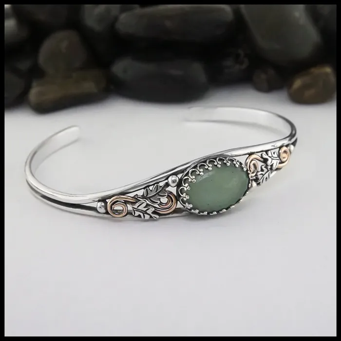 Oak Leaf Cuff Bracelet with Adventurine Walker Metalsmiths Bracelets