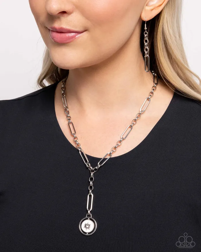Paparazzi Accessories Necklaces Falling For A Shooting Star White Rhinestone Shell Silver Y Short Necklace Paparazzi