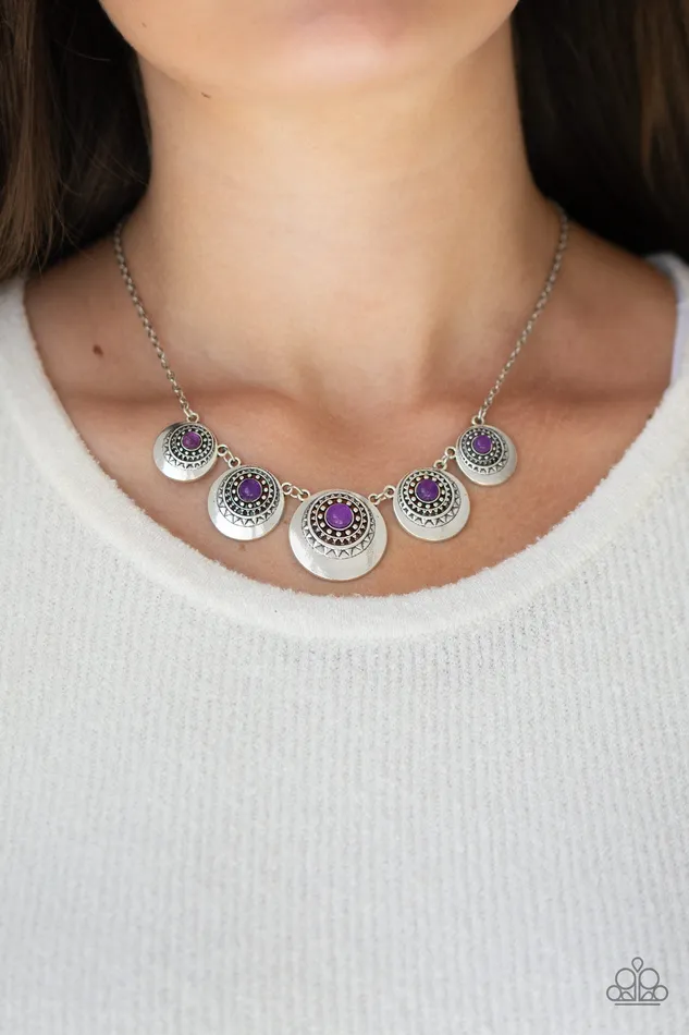 Paparazzi Accessories Necklaces Solar Beam Purple Stone Silver Sunburst Frame Necklace