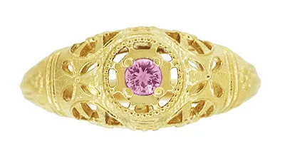 Rings Antique Jewelry Mall Art Deco Filigree Pink Sapphire Ring in 14 Karat Yellow Gold
