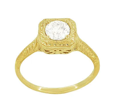 Rings Antique Jewelry Mall Filigree Scrolls Vintage Engraved 34 Carat Diamond Art Deco Engagement Ring in 14 Karat Yellow Gold