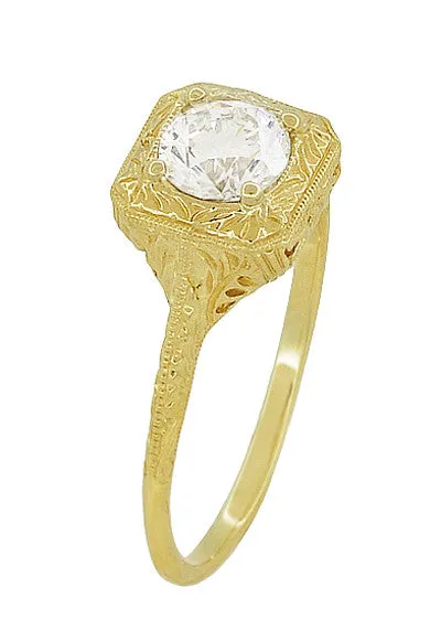 Rings Antique Jewelry Mall Filigree Scrolls Vintage Engraved 34 Carat Diamond Art Deco Engagement Ring in 14 Karat Yellow Gold
