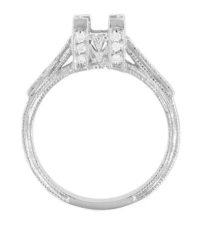 Rings Art Deco 12 Carat Princess Cut Diamond Palladium Engagement Ring Setting Antique Jewelry Mall