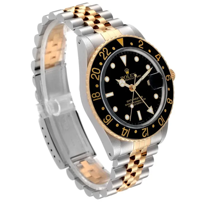 Rolex Rings 1985 Mens Rolex 40mm GMT Vintage Master 18K Gold Stainless Steel Two Tone Watch with Black Bezel and Black Dial PreOwned 16753