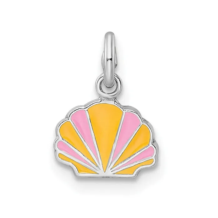 Sterling Silver RHplated Pink Orange Enameled Shell Childrens Pendant 048 grams Qgold Necklaces Sterling Silver RHplated Pink Orange Enameled Shell Childrens Pendant 048 grams Qgold Necklaces