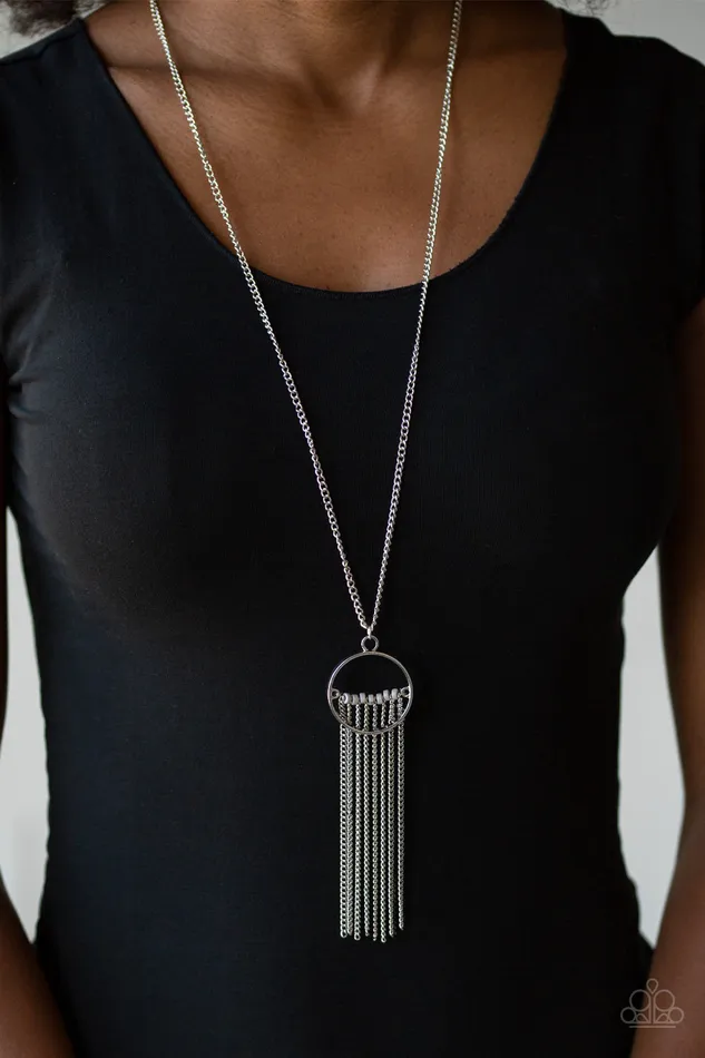 Terra Tassel Silver Circle Gray Bead Neckace Paparazzi Paparazzi Accessories Rings